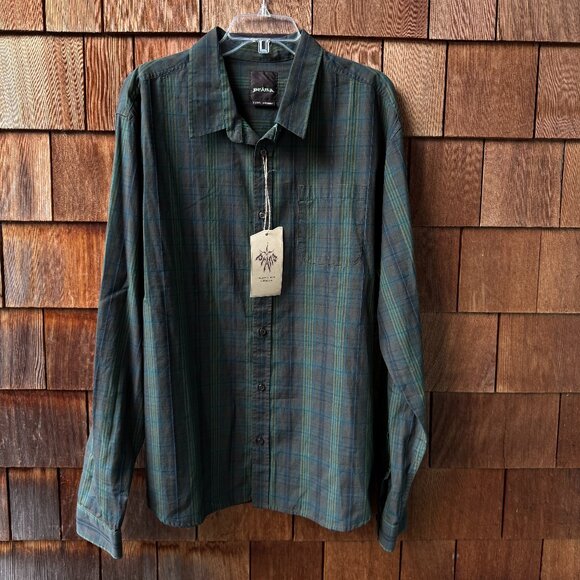 NWT Prana Vintage Striped Cotton Button Front Long Sleeve Shirt in Men's X-Large - Picture 1 of 10